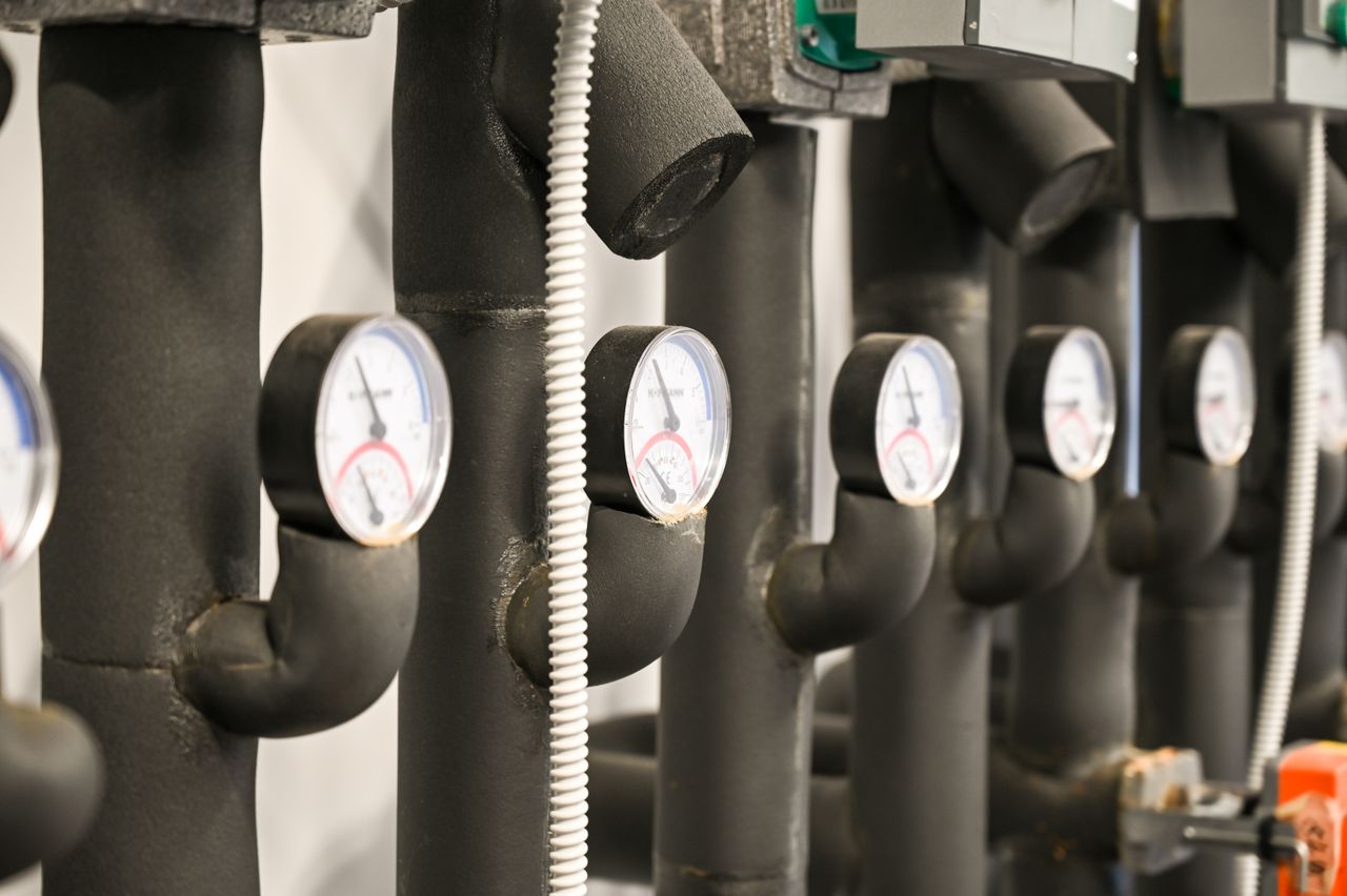about-02 Industrial pipes and pressure gauges in a facility at Garešnica, Croatia.